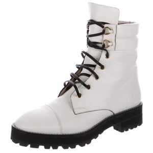 Stuart Weitzman White and Black Combat Boots